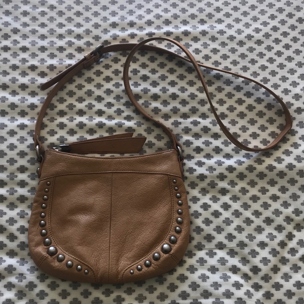 Tan leather studded crossbody